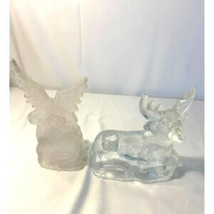 Glass Angel Figurine & Clear Glass Reindeer Candle Holder Set | Holiday Décor